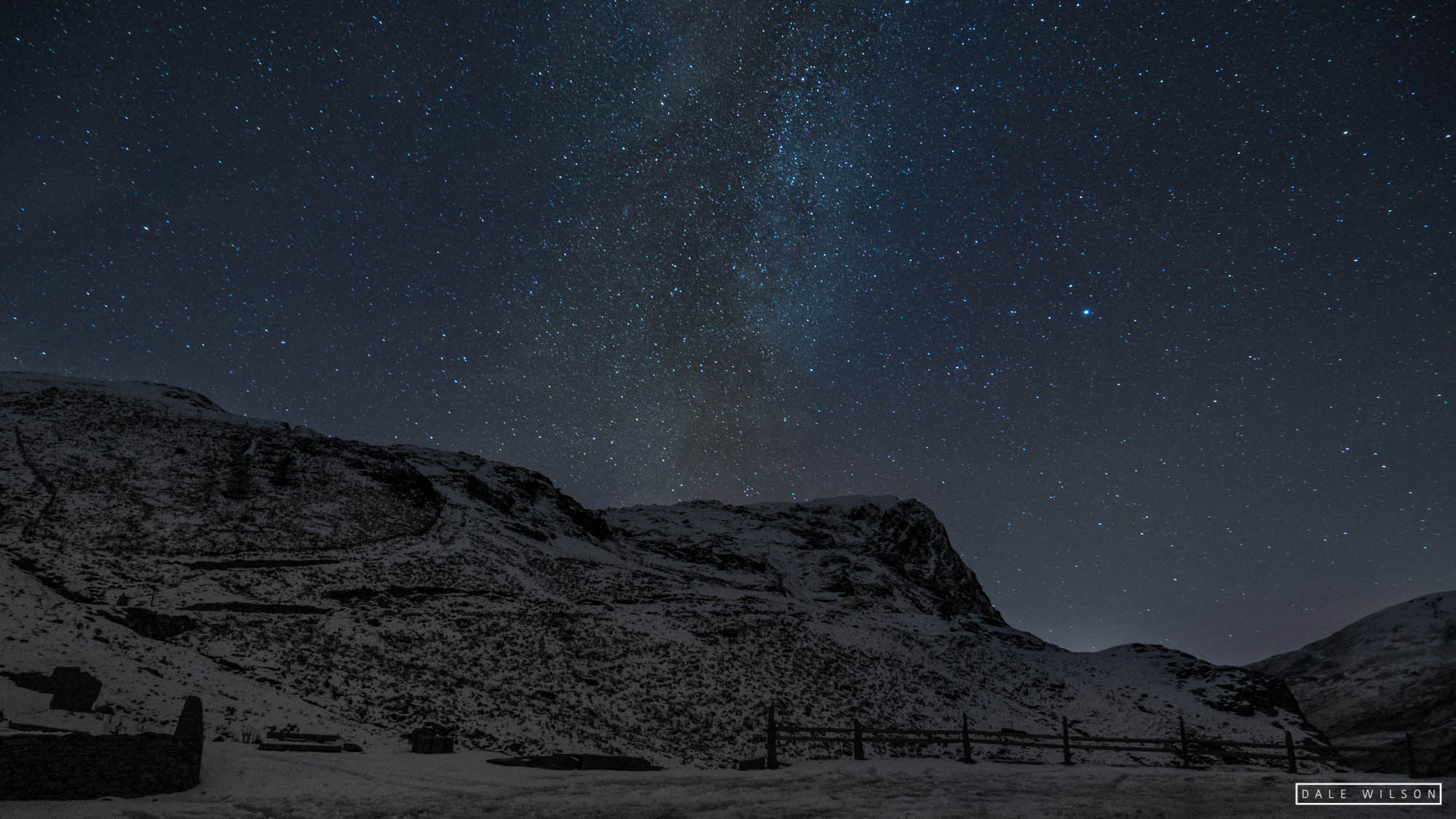 Snow on the mountains and starry sky and Milky Way Honister pass
